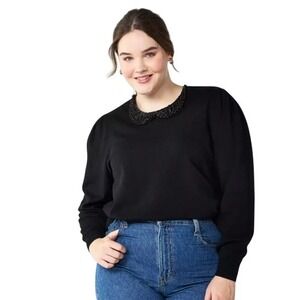 Draper James RSVP | Black Beaded Peter Pan Collar Sweater‎ | Size XS